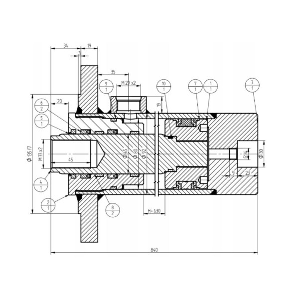 Cylinder hydrauliczny, siłownik CJ2/80/45/630+KT2 | Exvi