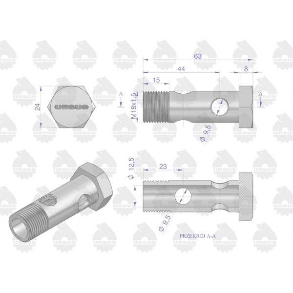 Złączka. śruba siłownika hydraulicznego 80/40-707/2 | Exvi