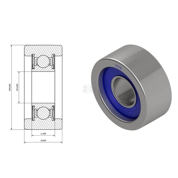 Rolka toczna 15x40x18 mm Kramp NWB20685 | Exvi