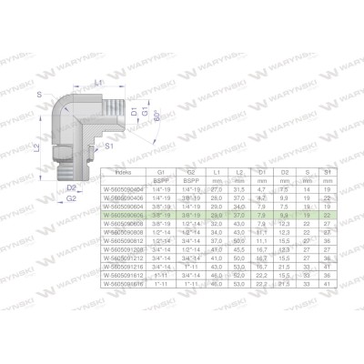 Kolanko hydrauliczne nastawne calowe BB 5605090606 | Exvi