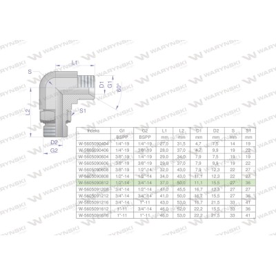 Kolanko hydrauliczne nastawne calowe BB 5605090812 | Exvi