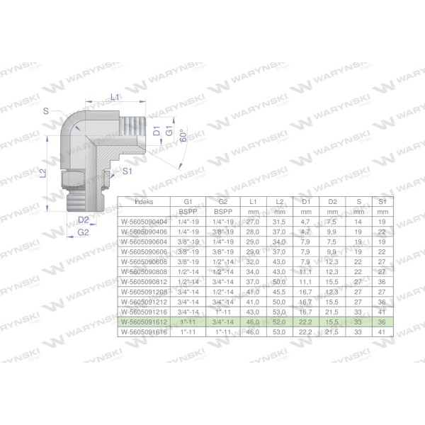 Kolanko hydrauliczne nastawne calowe BB 5605091612 | Exvi