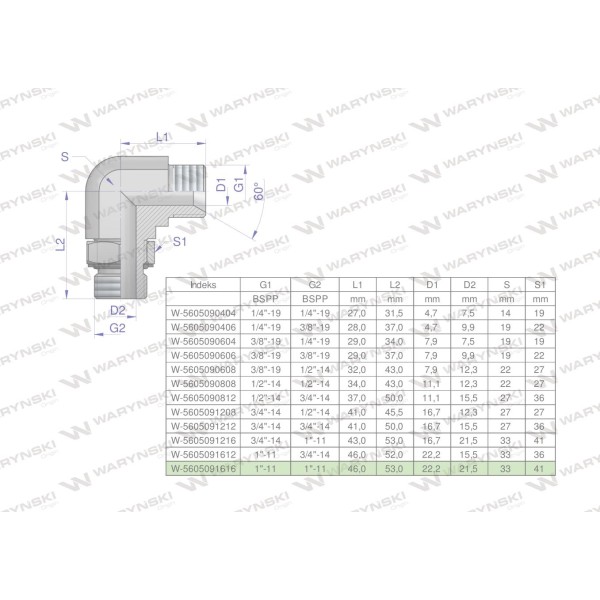 Kolanko hydrauliczne nastawne calowe BB 5605091616 | Exvi
