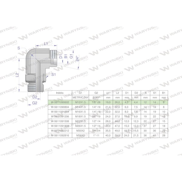 Kolanko hydrauliczne nastawne BB M12x1.5 5611090602 | Exvi