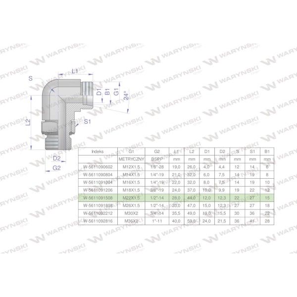 Kolanko hydrauliczne nastawne BB M22x1.5 5611091508 | Exvi