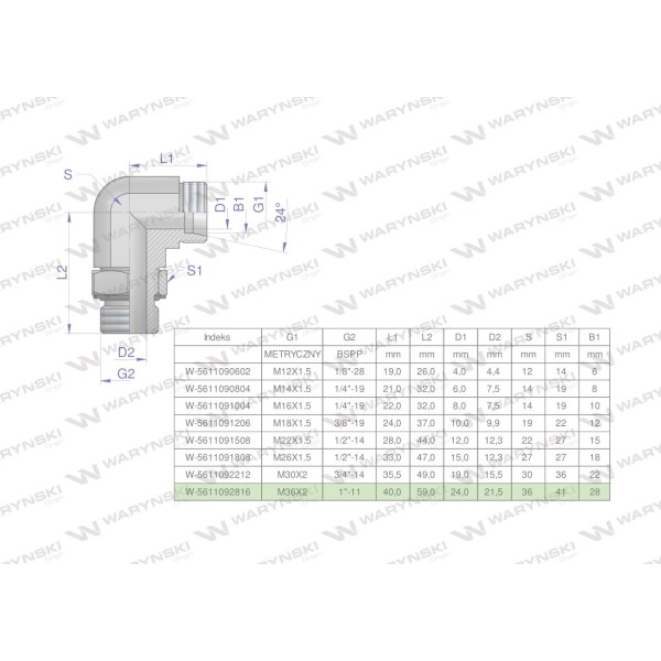 Kolanko hydrauliczne nastawne BB M36x2 5611092816 | Exvi