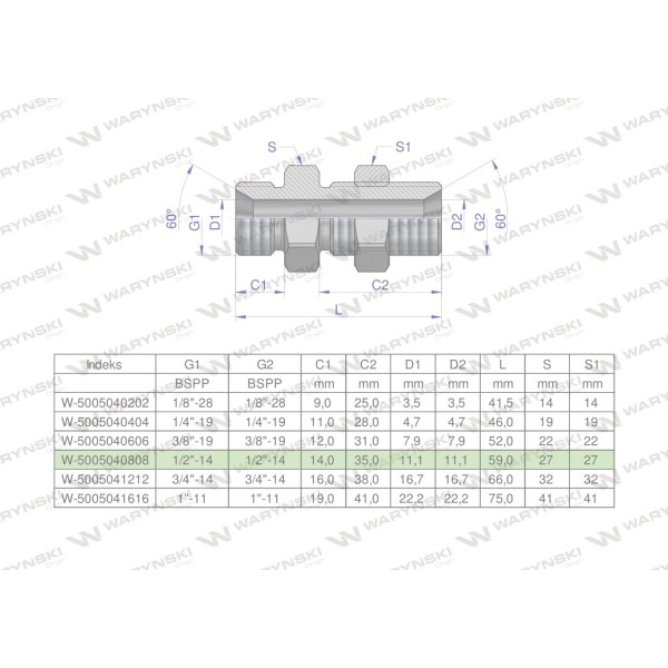 Złączka hydrauliczna calowa grodziowa BB 5005040808 | Exvi