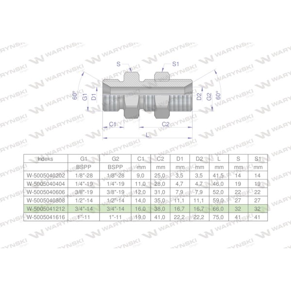 Złączka hydrauliczna calowa grodziowa BB 5005041212 | Exvi