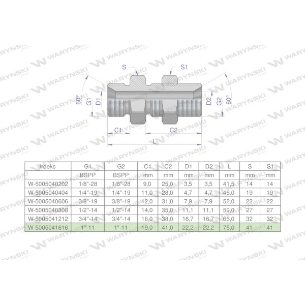 Złączka hydrauliczna calowa grodziowa BB 5005041616 | Exvi