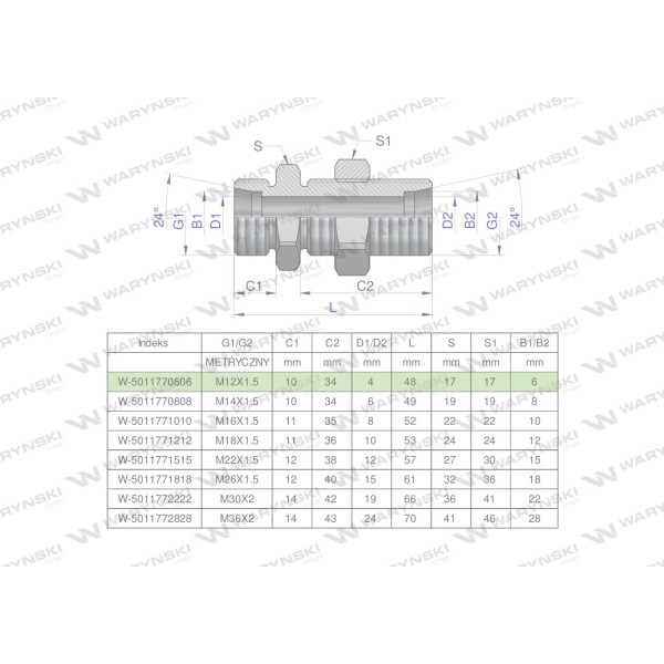 Złączka hydrauliczna metryczna grodziowa 5011770606 | Exvi