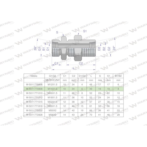 Złączka hydrauliczna metryczna grodziowa 5011770808 | Exvi