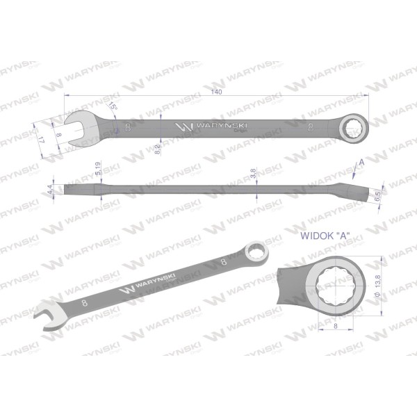 Klucz płasko-oczkowy 8 mm. CrVstandard ASME WMK018 | Exvi