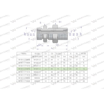 Złączka hydrauliczna metryczna grodziowa 5011771212 | Exvi