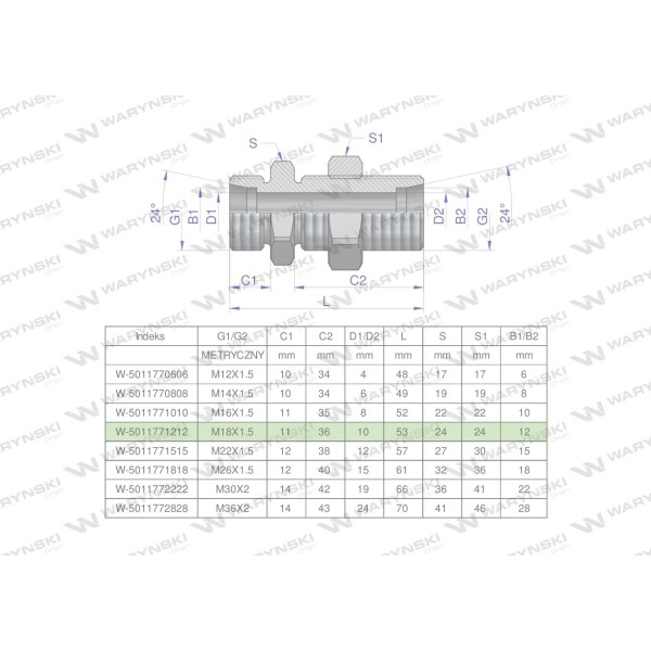 Złączka hydrauliczna metryczna grodziowa 5011771212 | Exvi
