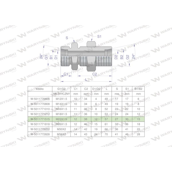 Złączka hydrauliczna metryczna grodziowa 5011771515 | Exvi