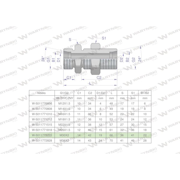 Złączka hydrauliczna metryczna grodziowa 5011772222 | Exvi