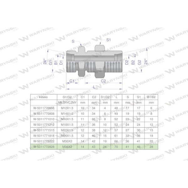 Złączka hydrauliczna metryczna grodziowa 5011772828 | Exvi