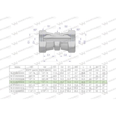 Złączka hydrauliczna calowa AA 1/2" BSP 5105050808 | Exvi