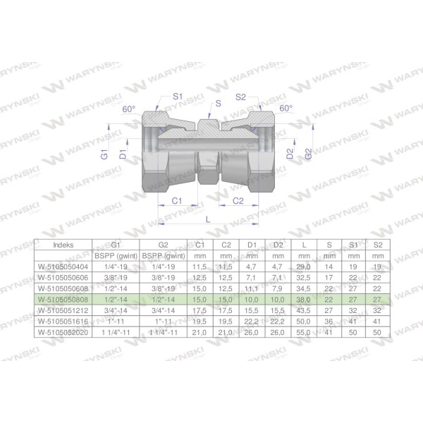 Złączka hydrauliczna calowa AA 1/2" BSP 5105050808 | Exvi