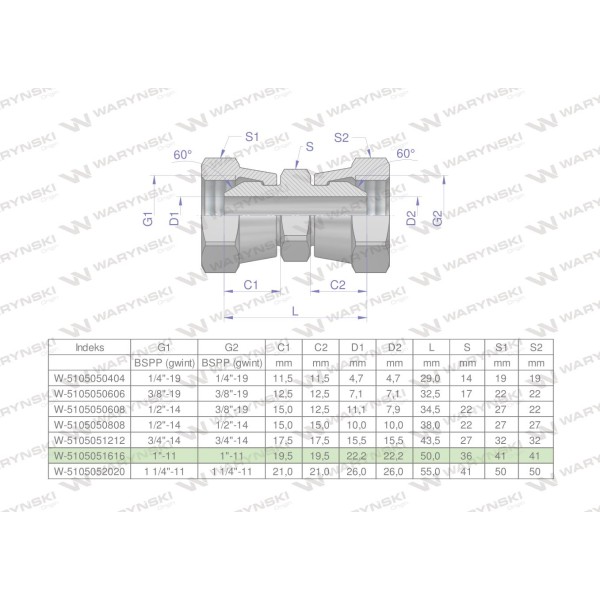 Złączka hydrauliczna calowa AA 1" BSP 5105051616 | Exvi