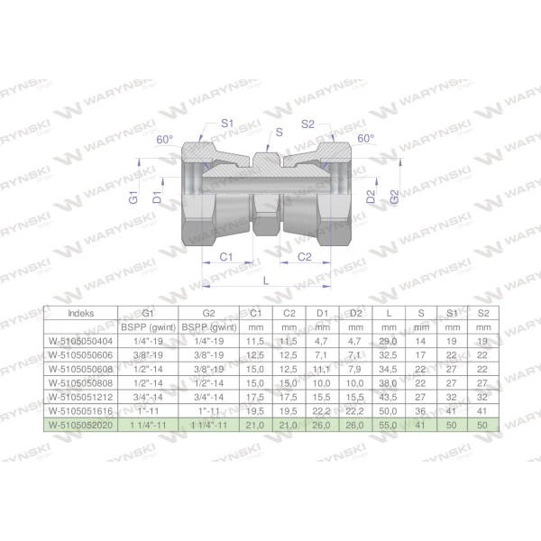 Złączka hydrauliczna calowa AA 1 1/4" BSP 5105052020 | Exvi