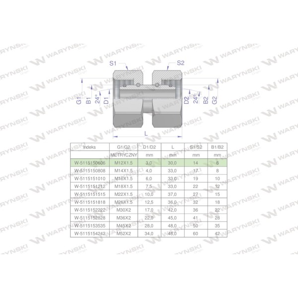 Złączka hydrauliczna metryczna AA M12x1.5 5115150606 | Exvi