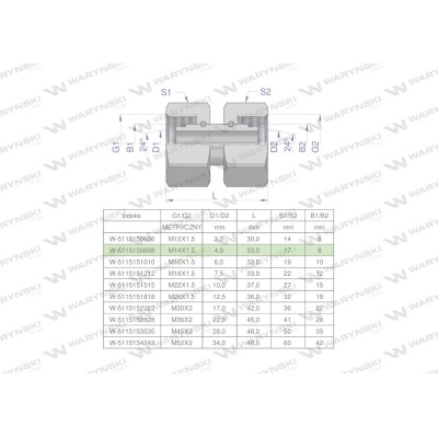 Złączka hydrauliczna metryczna AA M14x1.5 5115150808 | Exvi