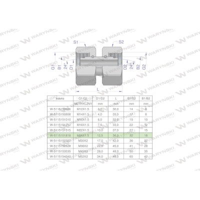 Złączka hydrauliczna metryczna AA M26x1.5 5115151818 | Exvi