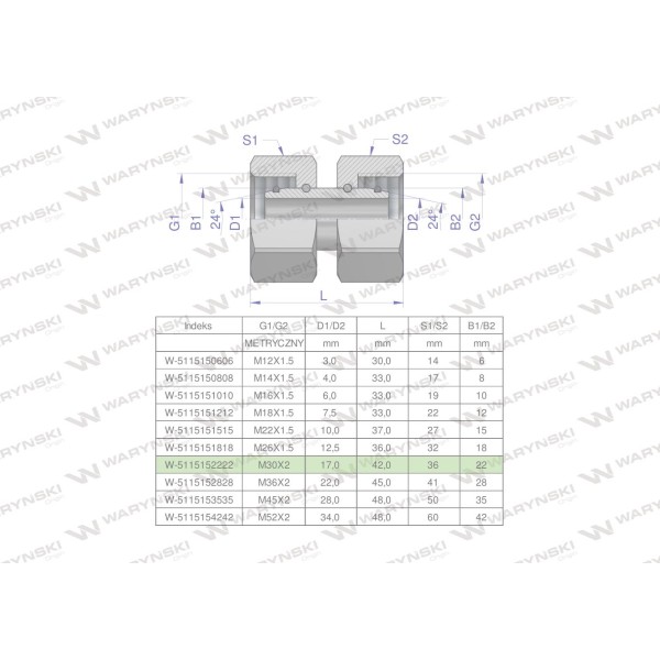 Złączka hydrauliczna metryczna AA M30x2 5115152222 | Exvi