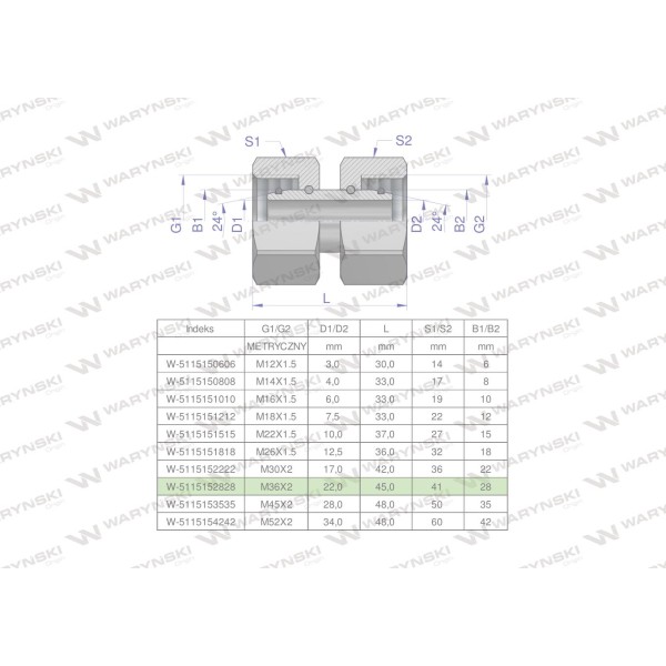 Złączka hydrauliczna metryczna AA M36x2 5115152828 | Exvi