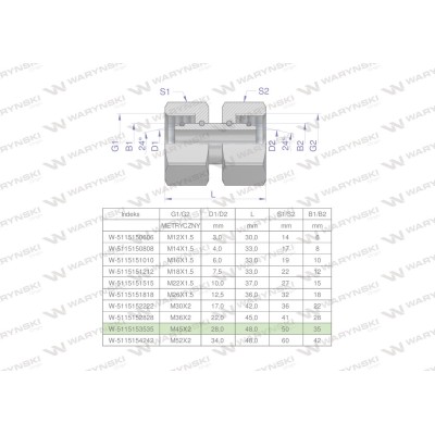 Złączka hydrauliczna metryczna AA M45x2 5115153535 | Exvi