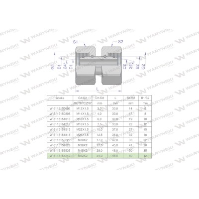 Złączka hydrauliczna metryczna AA M52x2 5115154242 | Exvi