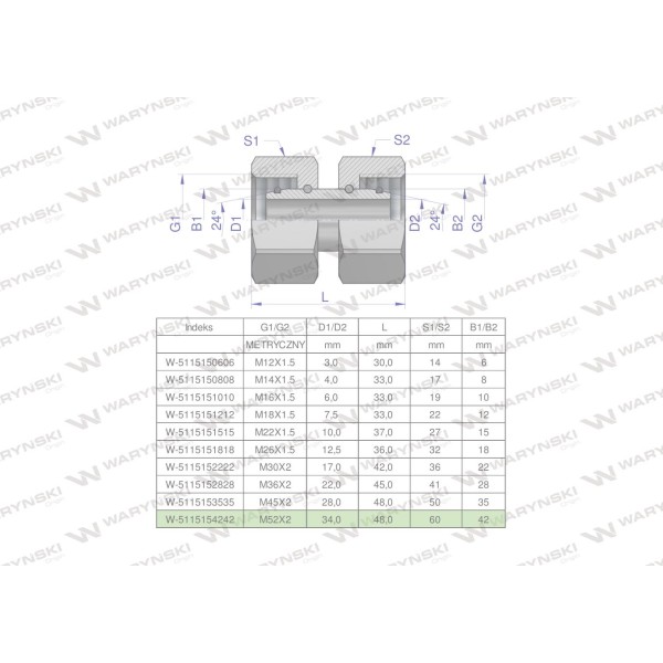 Złączka hydrauliczna metryczna AA M52x2 5115154242 | Exvi