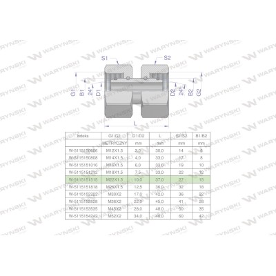 Złączka hydrauliczna metryczna AA M22x1.5 5115151515 | Exvi