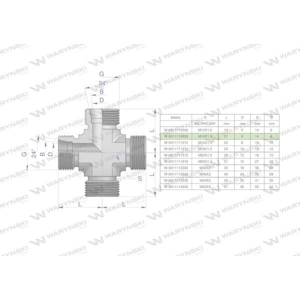 Czwórnik hydrauliczny metryczny BBBB 9011110808 | Exvi