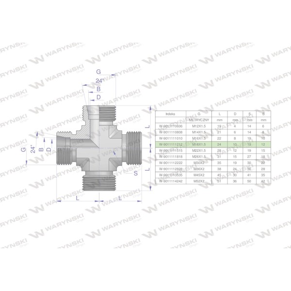 Czwórnik hydrauliczny metryczny BBBB 9011111212 | Exvi