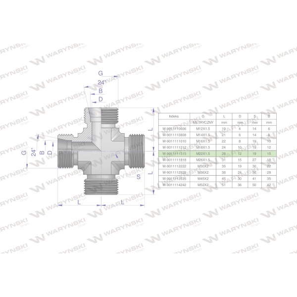 Czwórnik hydrauliczny metryczny BBBB 9011111515 | Exvi