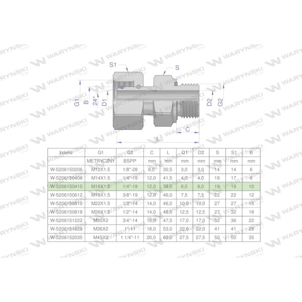 Przyłączka hydrauliczna AB (EVGE) M16x1.5 5206150410 | Exvi