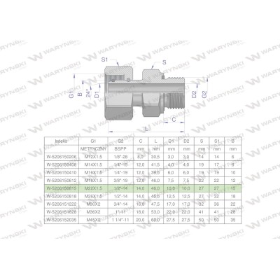 Przyłączka hydrauliczna AB (EVGE) M22x1.5 5206150815 | Exvi