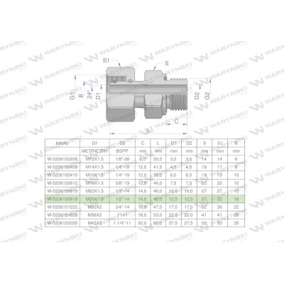 Przyłączka hydrauliczna AB (EVGE) M26x1.5 5206150818 | Exvi