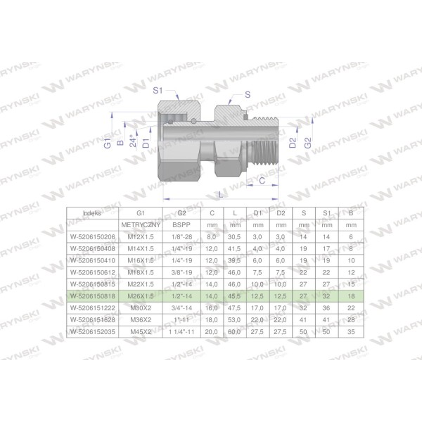 Przyłączka hydrauliczna AB (EVGE) M26x1.5 5206150818 | Exvi