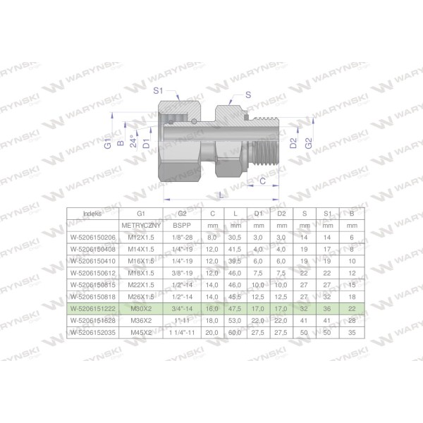 Przyłączka hydrauliczna AB (EVGE) M30x2 5206151222 | Exvi