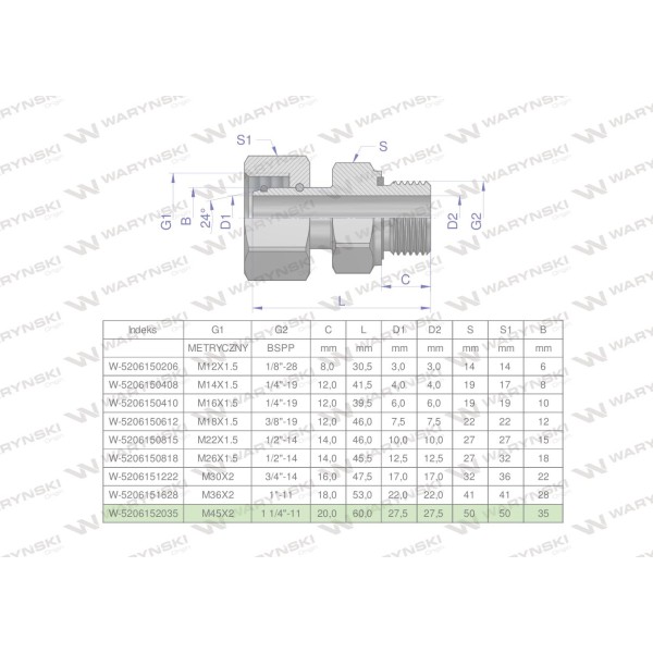 Przyłączka hydrauliczna AB (EVGE) M45x2 5206152035 | Exvi
