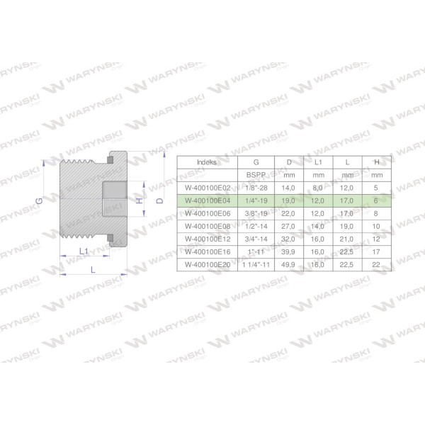 Korek hydrauliczny calowy (na imbus) 1/4" 400100E04 | Exvi