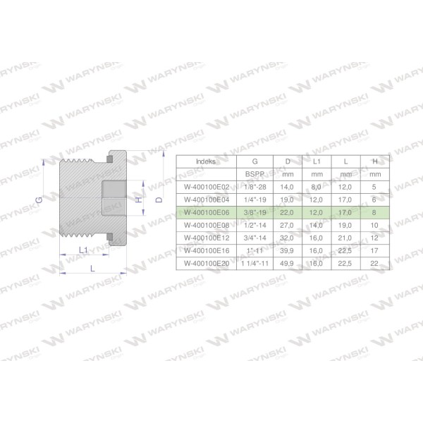 Korek hydrauliczny calowy (na imbus) 3/8" 400100E06 | Exvi