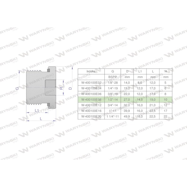 Korek hydrauliczny calowy (na imbus) 1/2" 400100E08 | Exvi