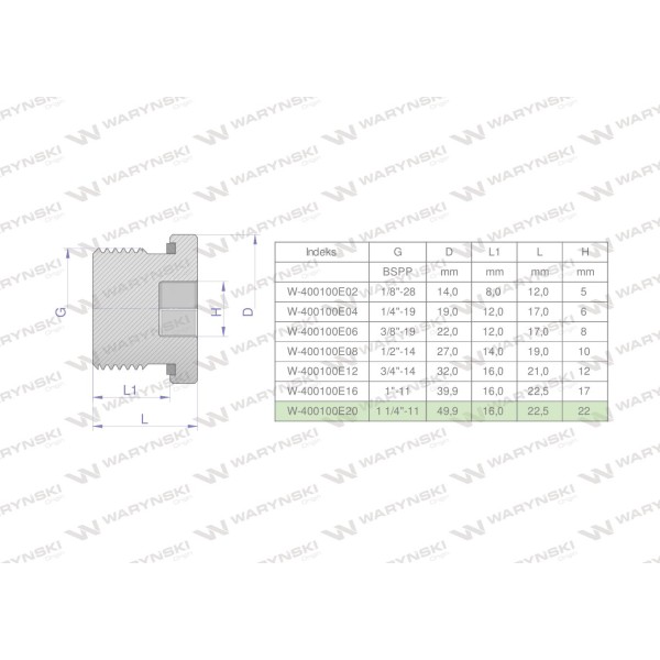 Korek hydrauliczny calowy (na imbus) 1 400100E20 | Exvi