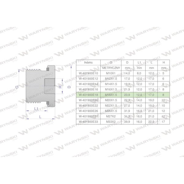Korek hydrauliczny metryczny (na imbus) 401900E18 | Exvi