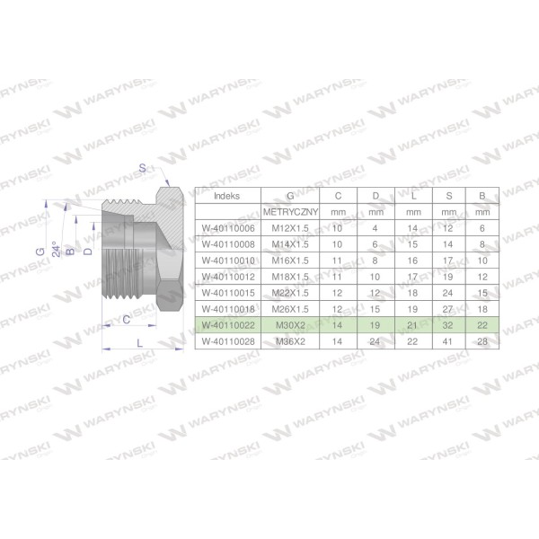 Korek hydrauliczny metryczny (na klucz) 40110022 | Exvi