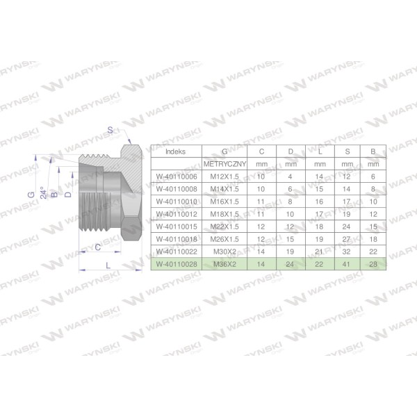Korek hydrauliczny metryczny (na klucz) 40110028 | Exvi